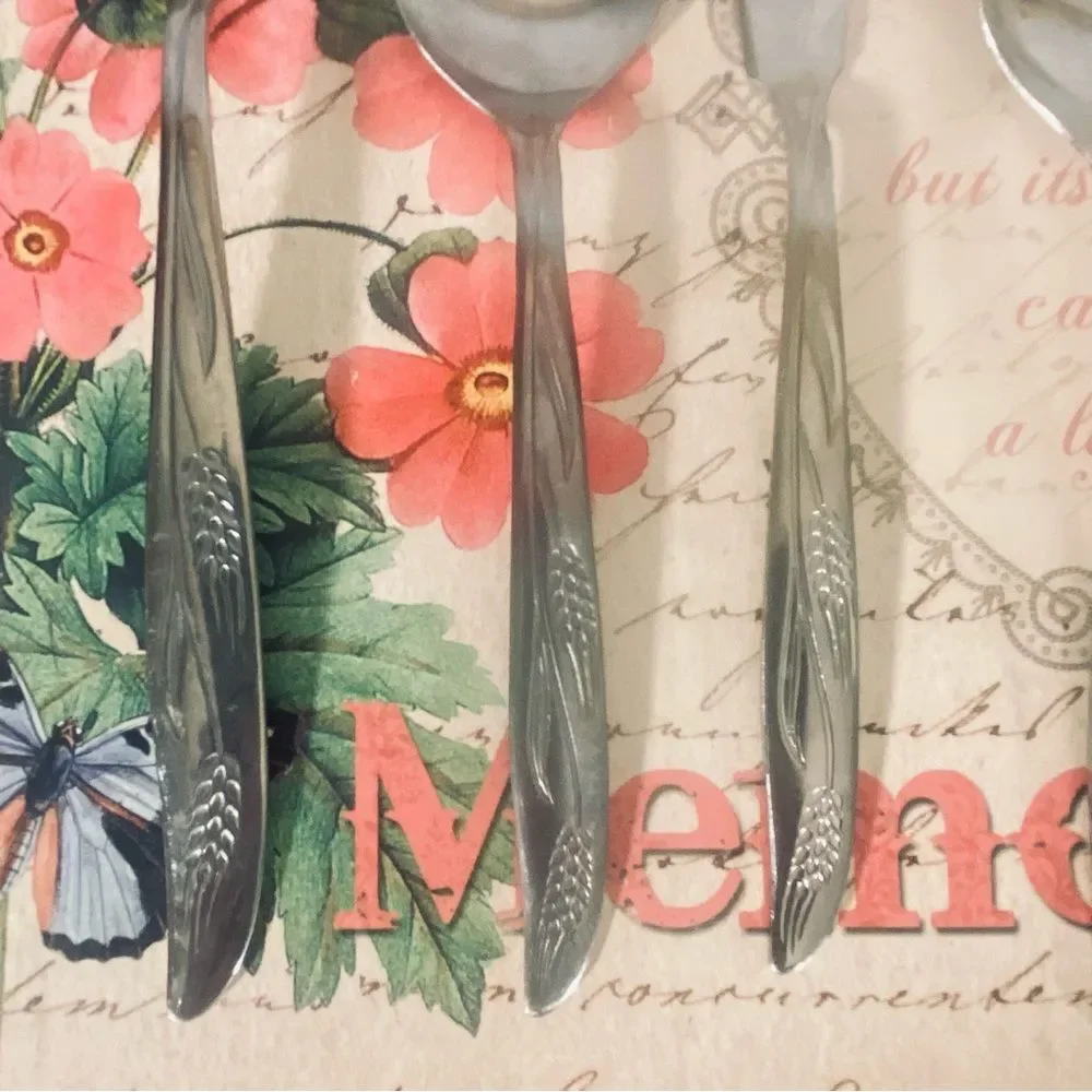 Vintage 1950s Castle Court Wheat Pattern 14Pc Stainless Steel Flatware Set